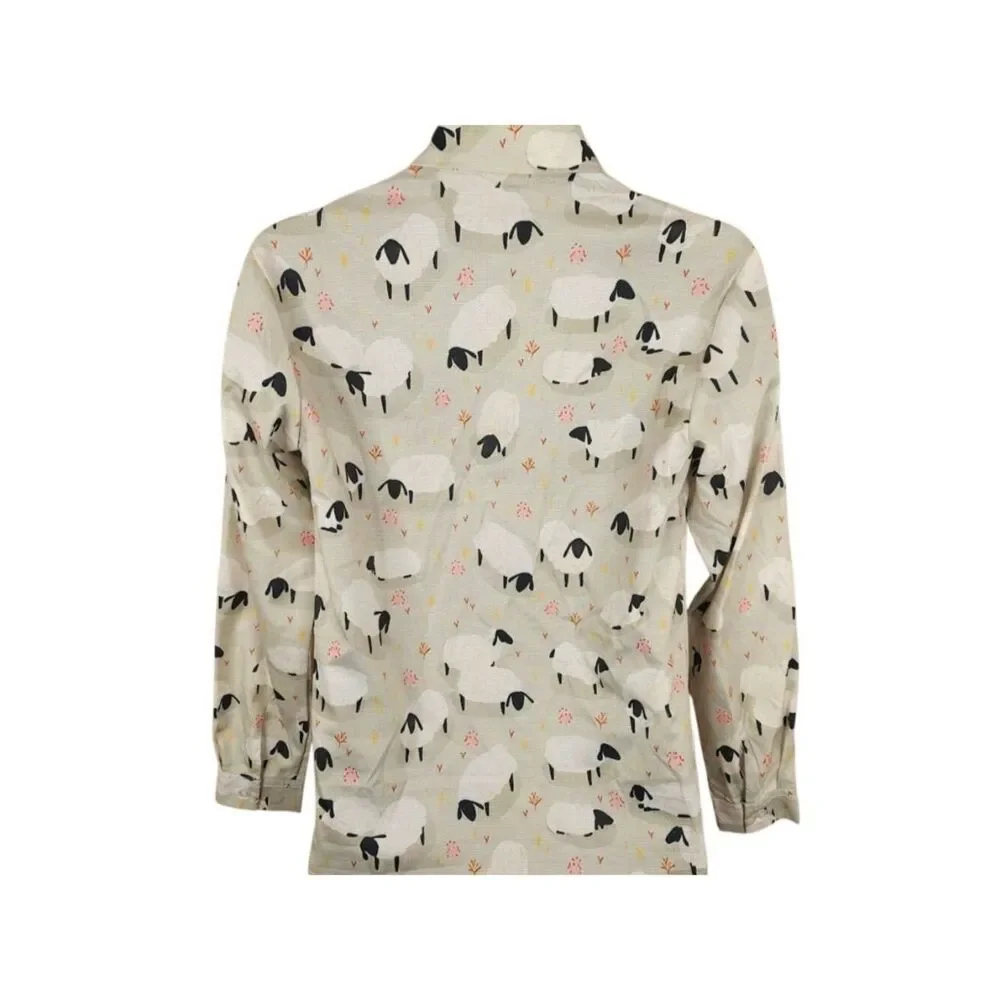 Sheep Casual Shirt Mens Size Small Green All Over Print Farm Animals